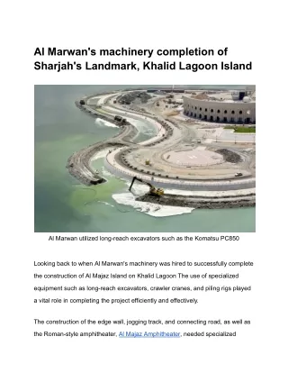 Al Marwan's machinery completion of Sharjah's Landmark, Khalid Lagoon Island