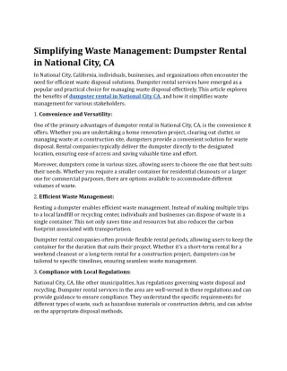 Simplifying Waste Management: Dumpster Rental in National City, CA