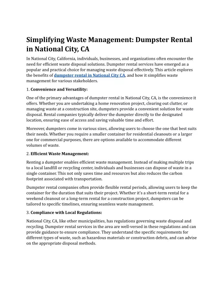 simplifying waste management dumpster rental