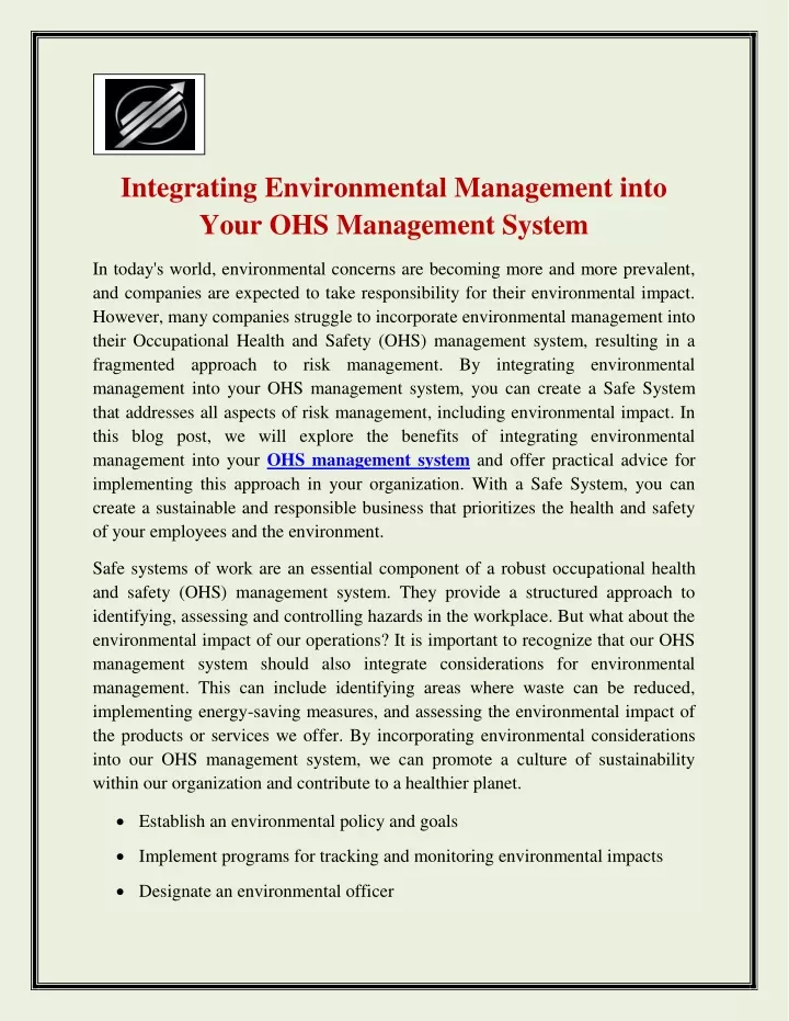 integrating environmental management into your