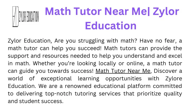 math tutor near me zylor education