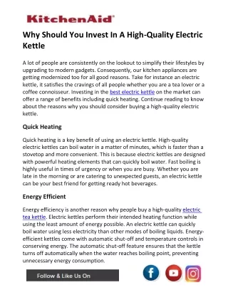 Why Should You Invest In A High-Quality Electric Kettle