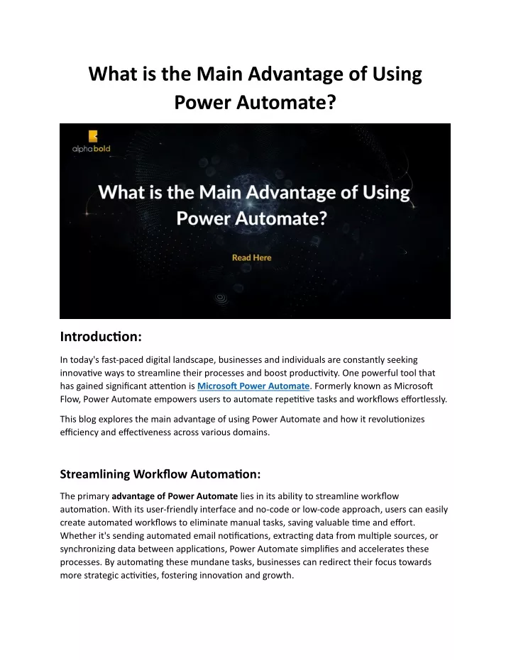 what is the main advantage of using power automate