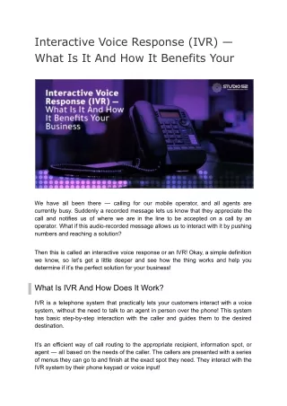 Interactive Voice Response (IVR) — What Is It And How It Benefits Your Business