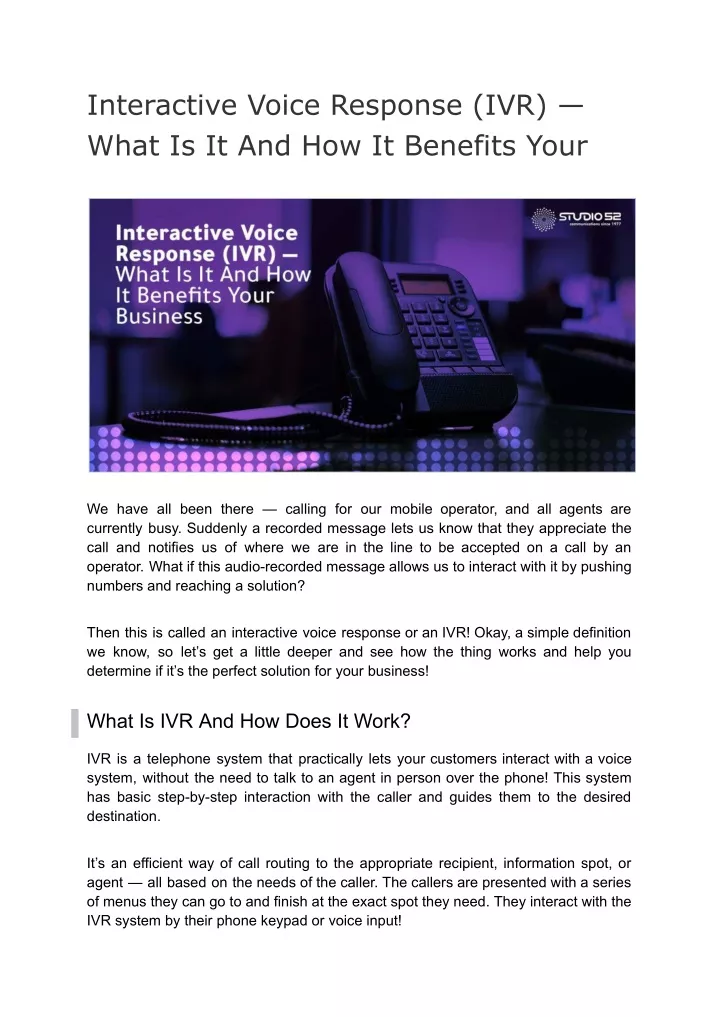 PPT - Interactive Voice Response (IVR) — What Is It And How It Benefits ...