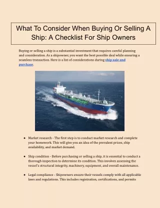 What To Consider When Buying Or Selling A Ship: A Checklist For Ship Owners