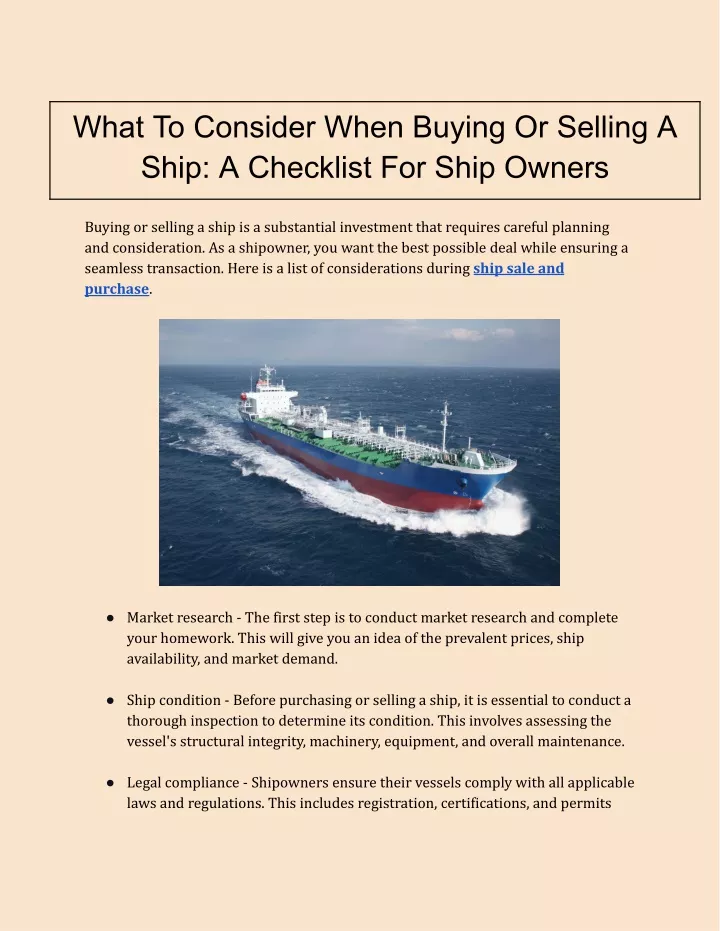 what to consider when buying or selling a ship