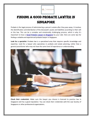 Finding a Good Probate Lawyer in Singapore
