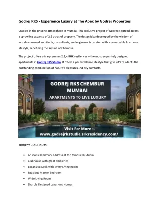Godrej Rks - Experience The Best Of Luxury Newly Apartments In Chembur