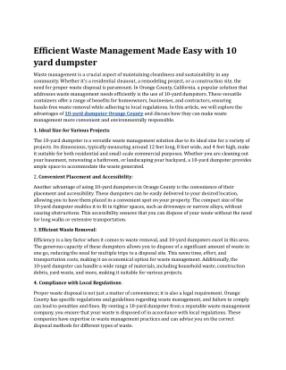 Efficient Waste Management Made Easy With 10 Yard Dumpster