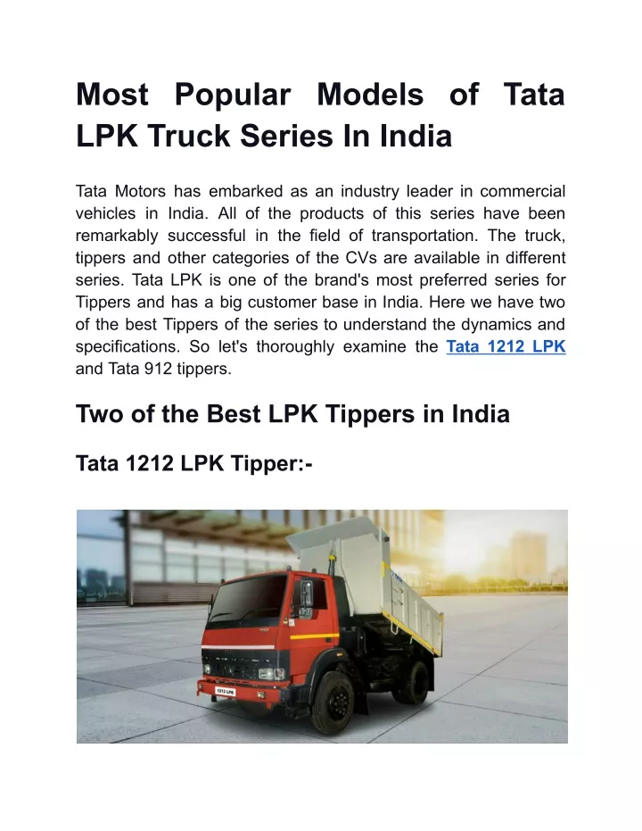 most popular models of tata lpk truck series