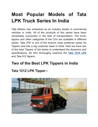 Tata LPK  Best Truck Models In India