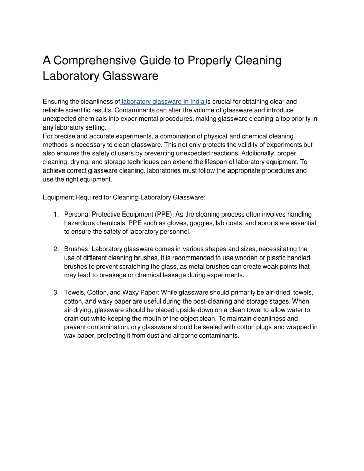 PPT - A Comprehensive Guide To Properly Cleaning Laboratory Glassware ...