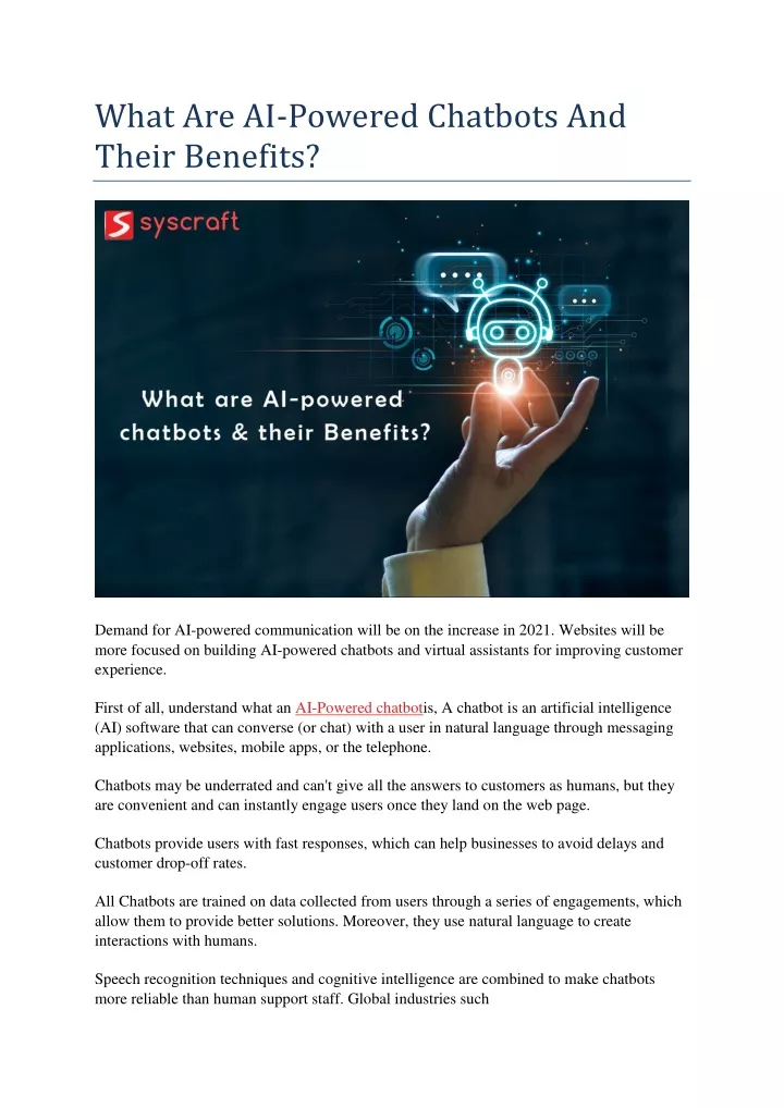 what are ai powered chatbots and their benefits