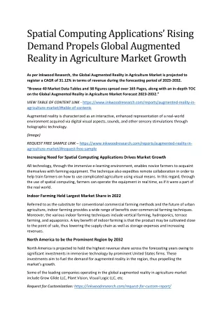 Spatial Computing Applications’ Rising Demand Propels Global Augmented Reality in Agriculture Market Growth