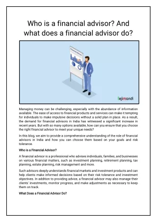 Who is a financial advisor And what does a financial advisor do