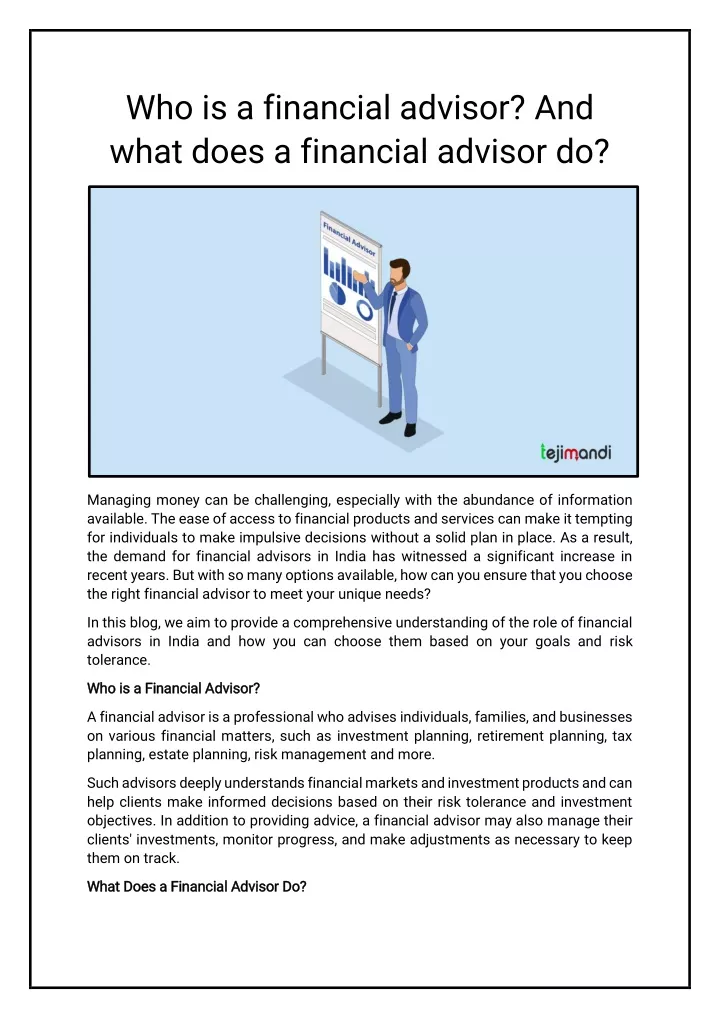 who is a financial advisor and what does