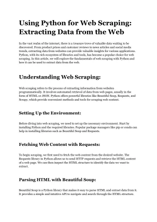 Using Python for Web Scraping: Extracting Data from the Web
