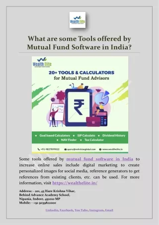 What are some Tools offered by Mutual Fund Software in India