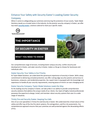 Enhance Your Safety with Exeter’s Leading Exeter Security Company