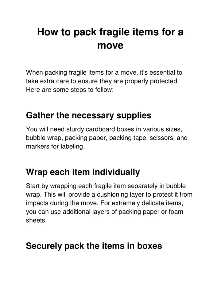 how to pack fragile items for a move