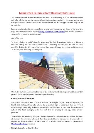 Know when to Have a New Roof for your House