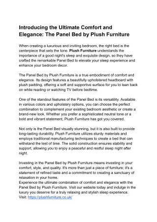 Introducing the Ultimate Comfort and Elegance_ The Panel Bed by Plush Furniture