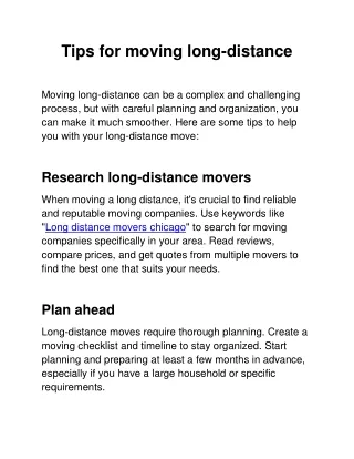 Tips for moving long