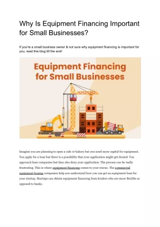 Why Is Equipment Financing Important for mall Businesses