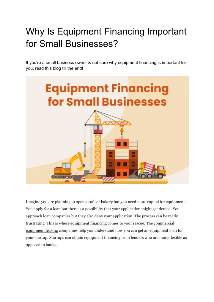 why is equipment financing important for small