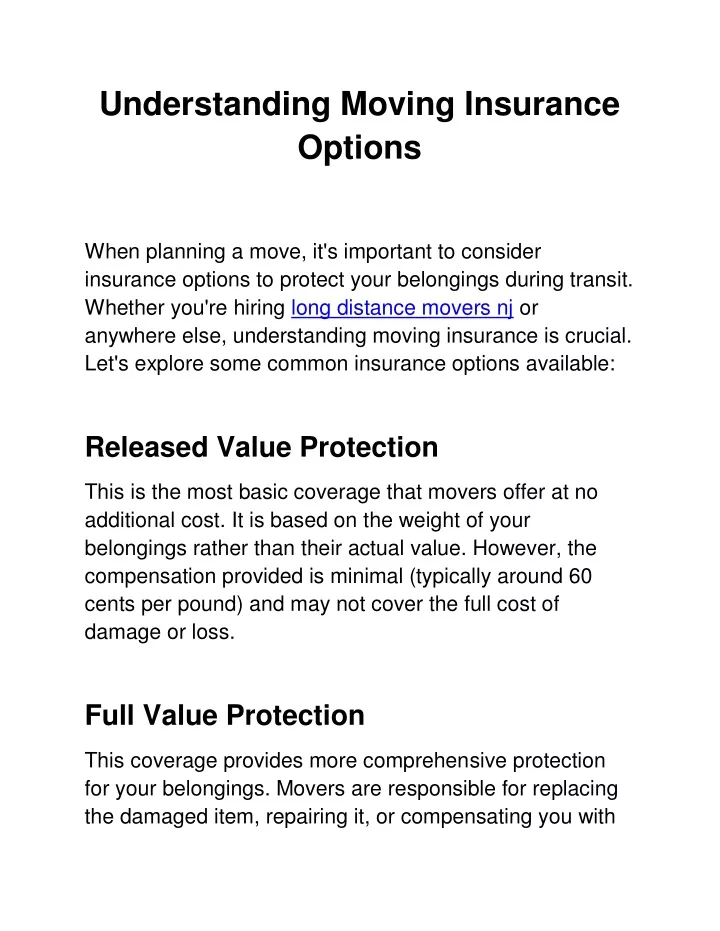 understanding moving insurance options