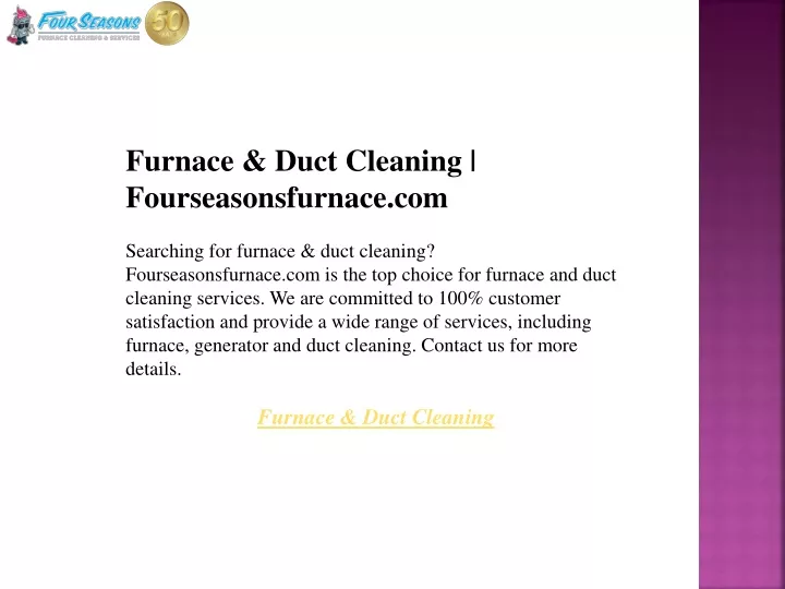 furnace duct cleaning fourseasonsfurnace