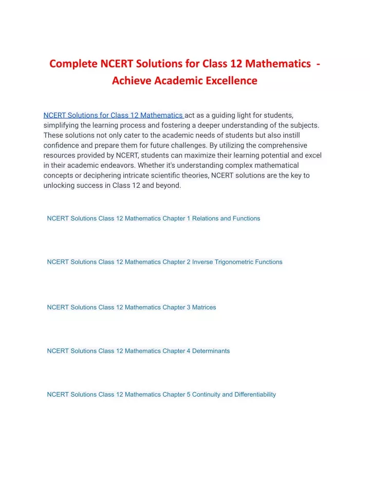 complete ncert solutions for class 12 mathematics