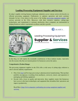 Leading Processing Equipment Supplier and Services