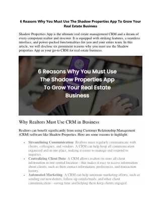 6 Reasons Why You Must Use The Shadow Properties App To Grow Your Real Estate Business
