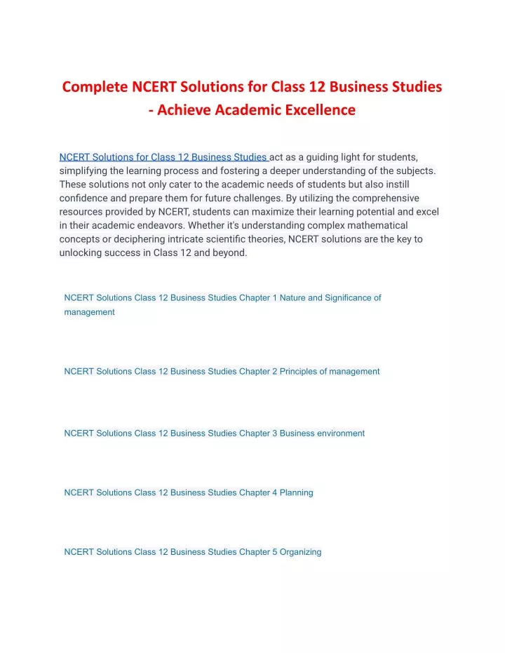 complete ncert solutions for class 12 business