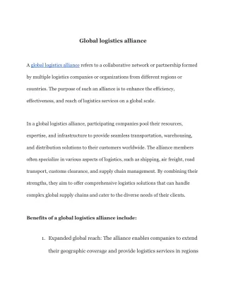 Global logistics alliance