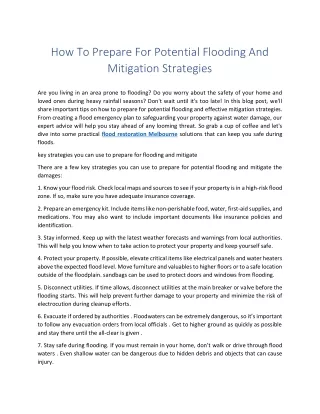 How To Prepare For Potential Flooding And Mitigation Strategies