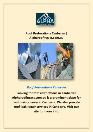 Roof Restorations Canberra | Alpharoofingact.com.au