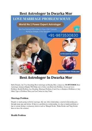 Best Astrologer In Dwarka Mor  91-9873530830