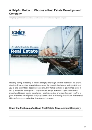 A Helpful Guide to Choose a Real Estate Development Company