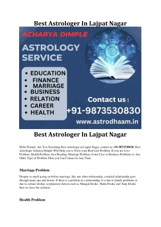 Best Astrologer In Lajpat Nagar  91-9873530830