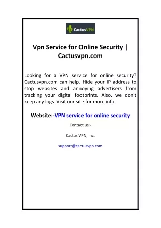 Vpn Service for Online Security  Cactusvpn.com