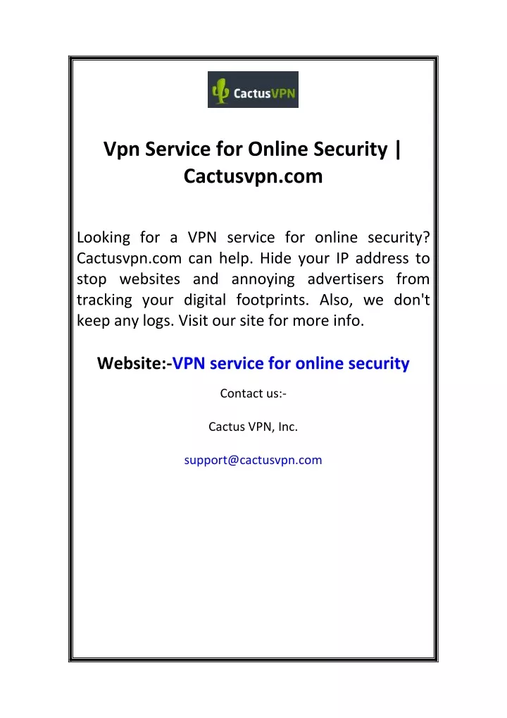 vpn service for online security cactusvpn com