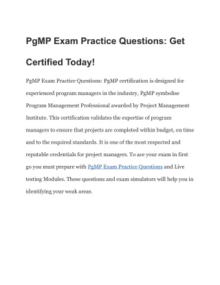 PgMP Exam Practice Questions Get Certified Today