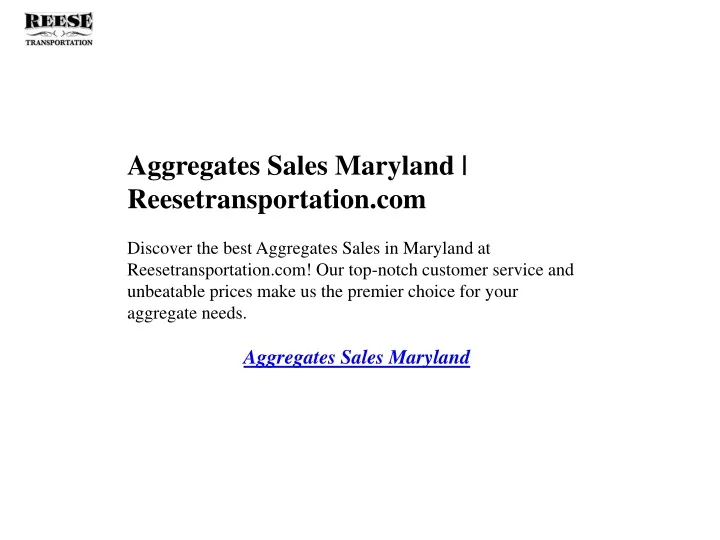 aggregates sales maryland reesetransportation