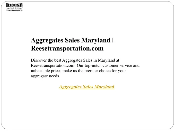 aggregates sales maryland reesetransportation