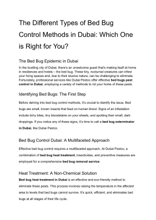 The Different Types of Bed Bug Control Methods in Dubai: Which One is Right for You?