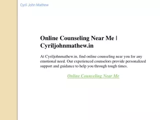 Online Counseling Near Me  Cyriljohnmathew.in