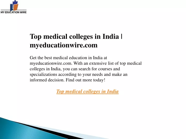 top medical colleges in india myeducationwire